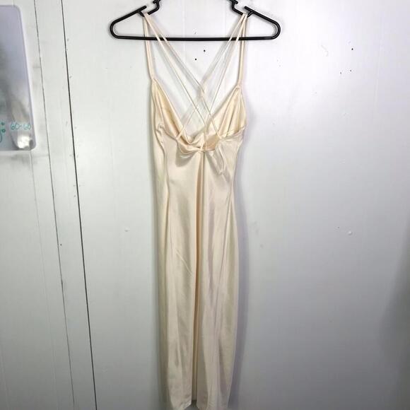 Windsor Dress Womens Large Silky Cowl Neck Strappy Back Cream Midi Slip Sultry - Picture 2 of 9